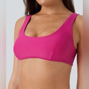 HALARA Women’s Solid U Neck Bikini Swim Top Only - Sakura Red Pink - Large